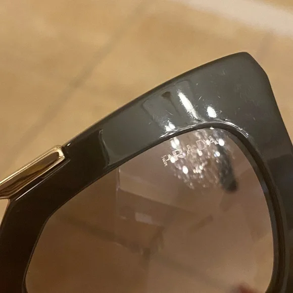 Prada Cinema Black Sunglasses Gold Square Gradient Grey SPR53S
